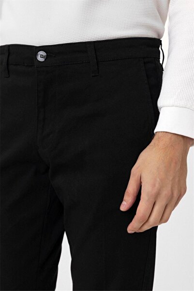 SÜVARİ Siyah Regular Armürlü Kanvas Pantolon