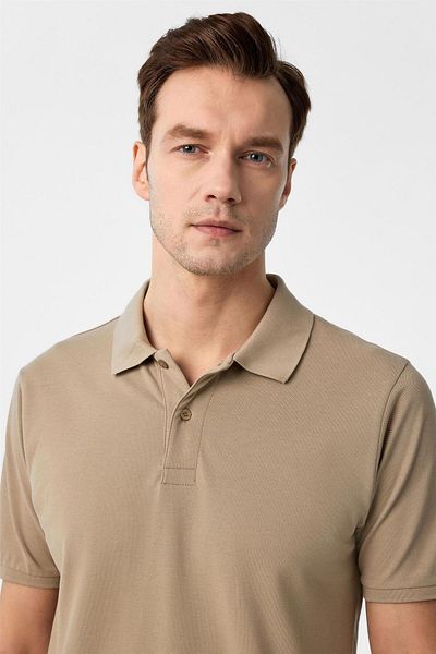 SÜVARİ Μπεζ Slim Fit Dobby Polo Neck T-shirt