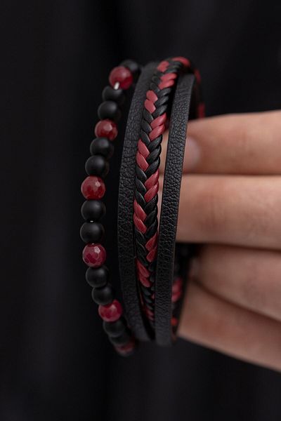 OSMANLI GÜMÜŞ Men's Bracelet - Men's Leather Bracelet - Men's Bead Bracelet - Leather and Bead Combination Bracelet