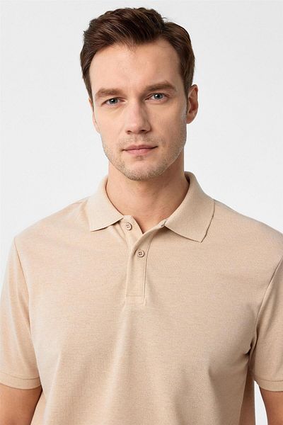 SÜVARİ Μπεζ κανονικό μπλουζάκι Dobby Polo Collar