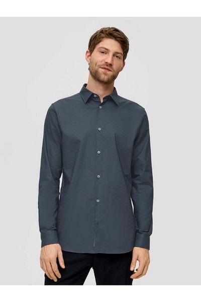 s.Oliver Men's Classic Long-sleeved Shirt With Slim Fit, Dark Grey