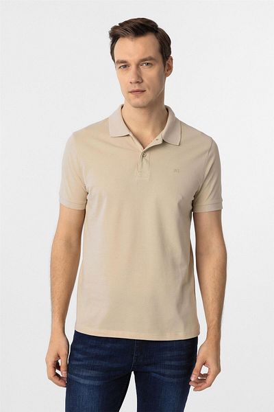 SÜVARİ Μπεζ Slim Fit μονόχρωμο μπλουζάκι με γιακά πόλο