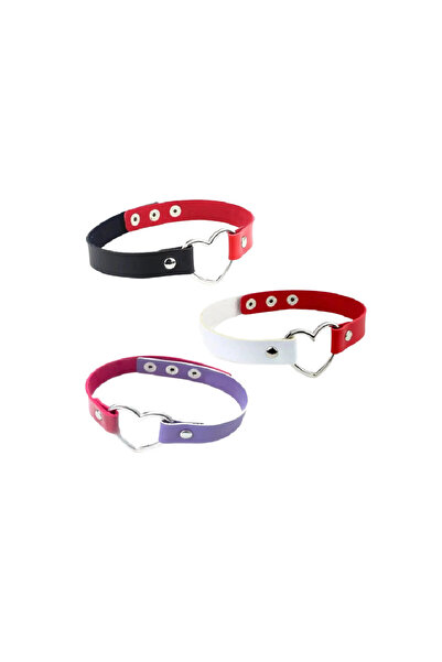 BesSy Set de 3 coliere cu inimă, piele PU/metal, multicolor