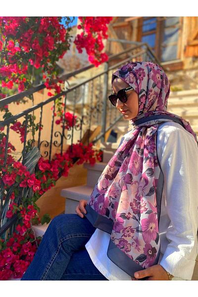 YEDİLALE Flower Patterned Cotton Shawl [Digital Print]