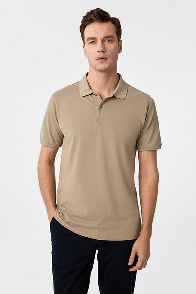 SÜVARİ Μπεζ Slim Fit Dobby Polo Neck T-shirt