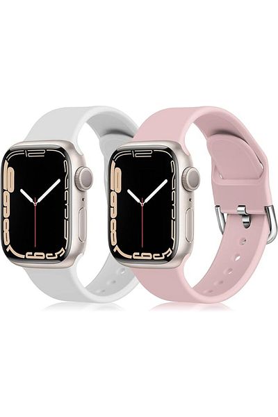 chinbersky Set de două curele pentru Apple Watch Chinbersky, silicon, alb/roz, 42/44/45 mm