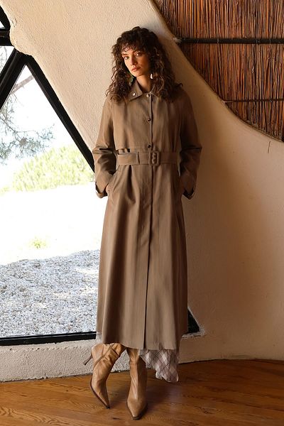 Olcay Ungefütterter Modal-Trenchcoat mit Kontrastnähten A.BROWN 6717