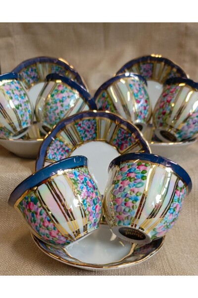 BY.RAYKA PORSELEN El Dekor Taşyol Porcelain Hand Painting Mirra Coffee Set