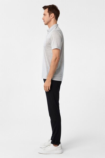 SÜVARİ Gri Regular Armürlü Polo Yaka Tişört