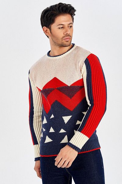 Peraluna Pyramid Patterned Crew Neck Men's Sweater - Multi Color