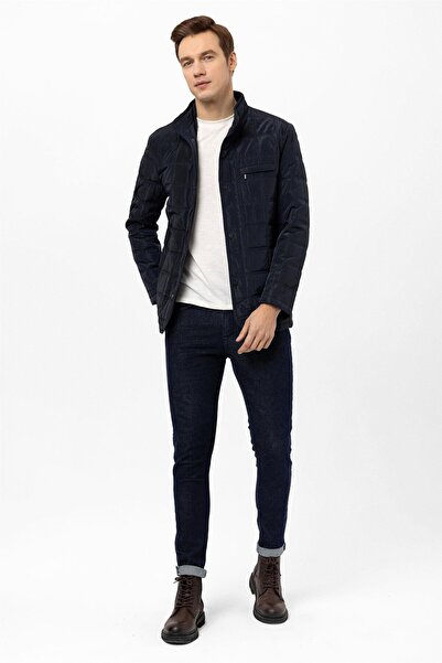 SÜVARİ Lacivert Regular Kapitone Hakim Yaka Mont