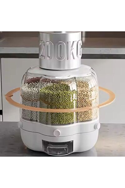 Denx 360 Degree Rotating White Rice Dispenser 6.5kg Capacity, Airtight Dry Grain Dispenser, Moisture-Proof, Kitchen