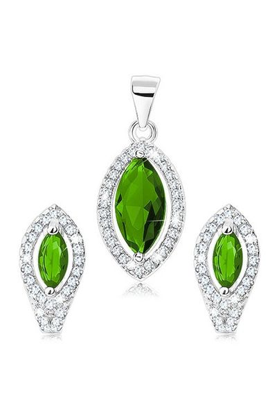Sterling Silver Set din argint 925 din pandantiv și cercei sub formă de zirconiu verde smarald