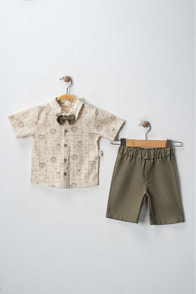 Pio Kids قميص رجالي مطبوع رقميًا من القطن العضوي 100% مع شورت كتان طقم مكون من قطعتين للأطفال من عمر 6 إلى 24 شهرًا