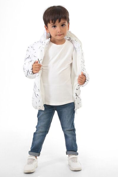 Firststops Sports Boy's White Removable Hooded Water and Windproof Puffer Jacket Parka