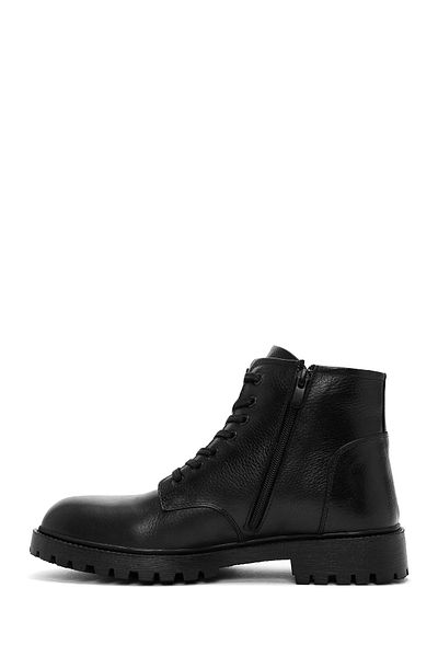 Derimod Men's Black Zippered Leather Casual Boots 24Wfd 680018