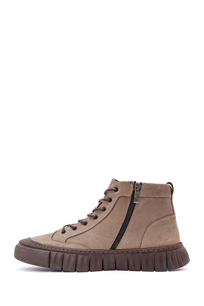 Derimod Men's Beige Zippered Laced Nubuck Ankle Leather Boots 24Wfd6415V3