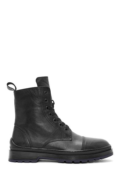 Derimod Men's Black Zippered Leather Boots 24Wfd 612314