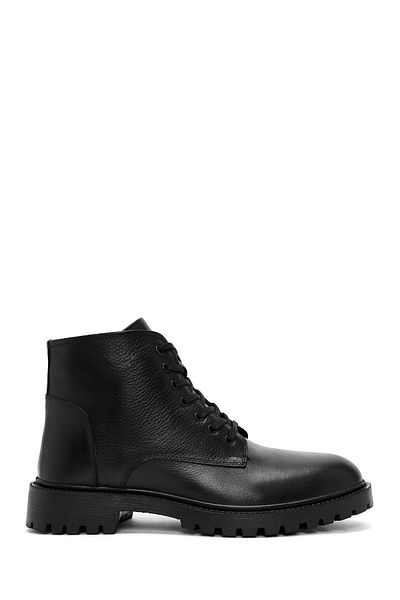 Derimod Men's Black Zippered Leather Casual Boots 24Wfd 680018
