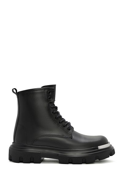 Derimod Men's Black Lace-Up Zippered Leather Boots 24Wfd 650218