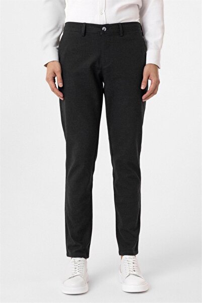 SÜVARİ Siyah Slim Fit Armürlü Kanvas Pantolon