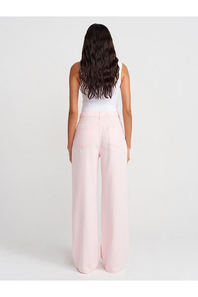Dilvin 71999 Soft Textured Denim Trousers-Pink