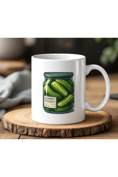 BB TRADE كوب مطبوع من السيراميك الأبيض بتصميم مخلل الخيار سعة 330 مل