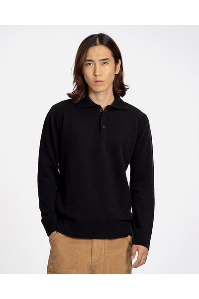 Peraluna Мъжки трикотаж от вълнена смес Far Afield KIER KNITTED POLO с поло яка и стандартна кройка - черен