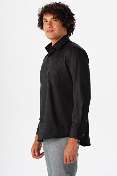 SÜVARİ Black Regular Dobby Classic Collar Shirt