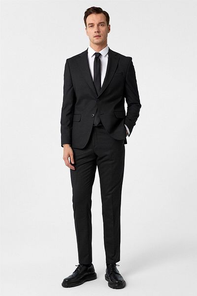SÜVARİ Black Slim Fit Patterned Mono Collar 6 Drop Classic Suit