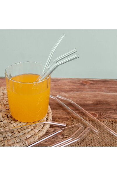 Rayan Banu - 6 Pieces Transparent Glass Straws Heat Resistant Coffee Soft Drink Straws