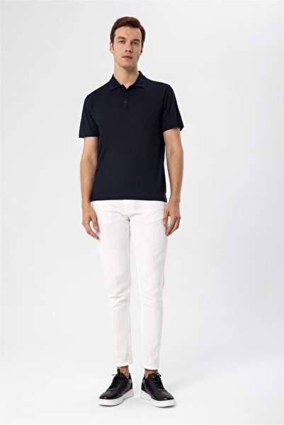 SÜVARİ Μπλουζάκι με γιακά πόλο Navy Blue Regular Dobby