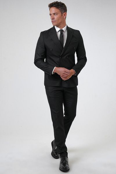 SÜVARİ Black Slim Fit Patterned Pointed Collar 6 Drop Classic Suit