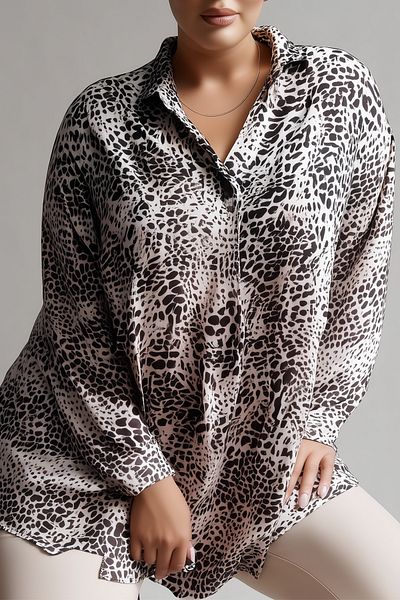 Hanezza Leopard Touch of Her Elegance: Cămașă/tunică din bumbac de mărime mare pentru femei