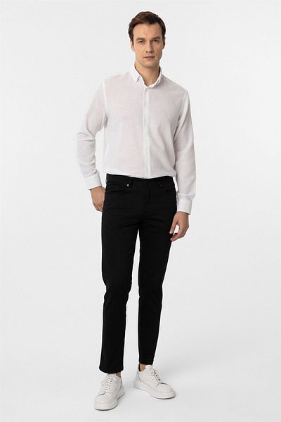 SÜVARİ Μαύρο Slim Fit 5 Pocket Dobby Canvas Παντελόνι