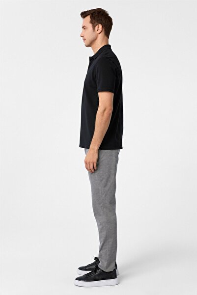 SÜVARİ Μαύρο κανονικό μπλουζάκι με γιακά πόλο Dobby