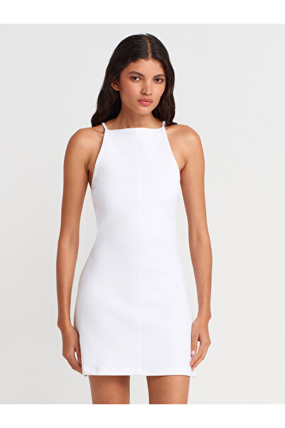 Dilvin 91438 Halter Yaka Mini Elbise-Beyaz