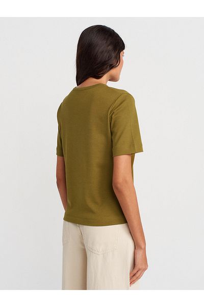 Dilvin 31840 V-Neck Short Sleeve T-Shirt-Fat Green