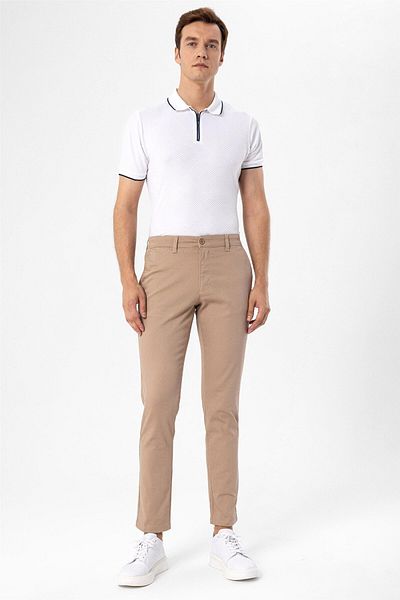 SÜVARİ Μπεζ Slim Fit Dobby Παντελόνι