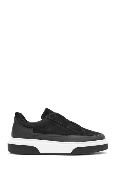Derimod Men's Black Suede Thick Soled Leather Sneaker 24Wfd 641310