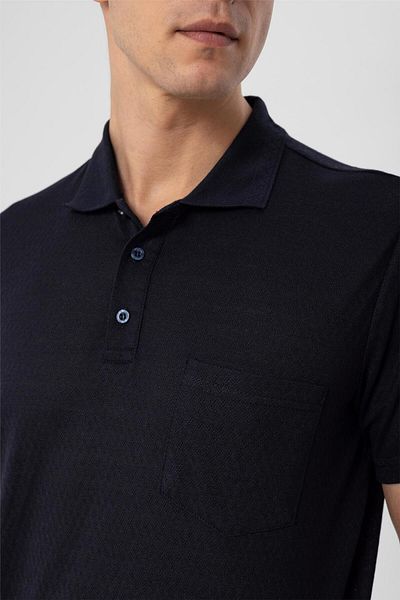 SÜVARİ Navy Blue Regular Dobby Polo Neck T-Shirt