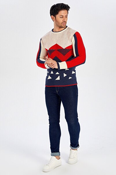 Peraluna Pyramid Patterned Crew Neck Men's Sweater - Multi Color