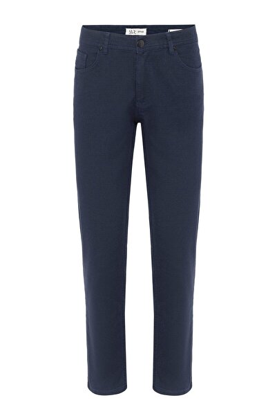 SÜVARİ Lacivert Slim Fit Armürlü Kanvas Pantolon