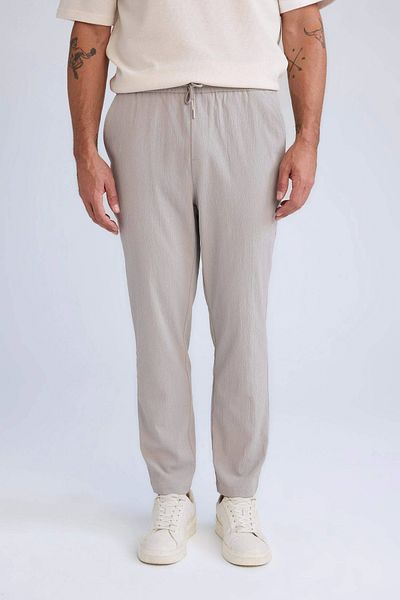 DeFacto C3930 Gray Relax Fit Relaxed Cut Straight Leg Crinkle Summer Fabric Trousers