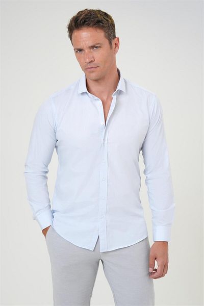 SÜVARİ Cămașă cu guler clasic, slim fit, albastru gheață