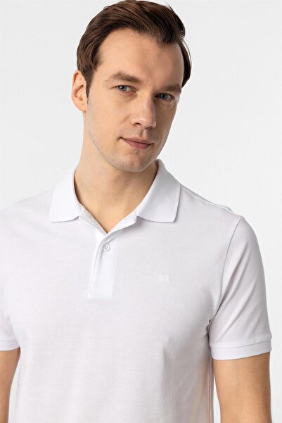 SÜVARİ Λευκό μπλουζάκι με λεπτή εφαρμογή με μασίφ γιακά πόλο