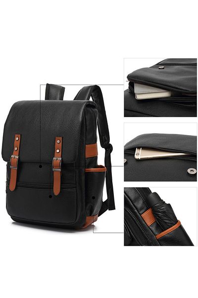 Versatyx Multifunctional Laptop & Travel Backpack, Vegan Leather Exterior, Multiple Pockets
