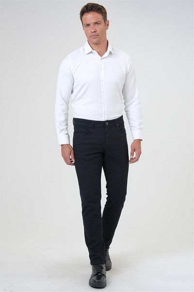SÜVARİ Μαύρο παντελόνι από καμβά Dobby Slim Fit