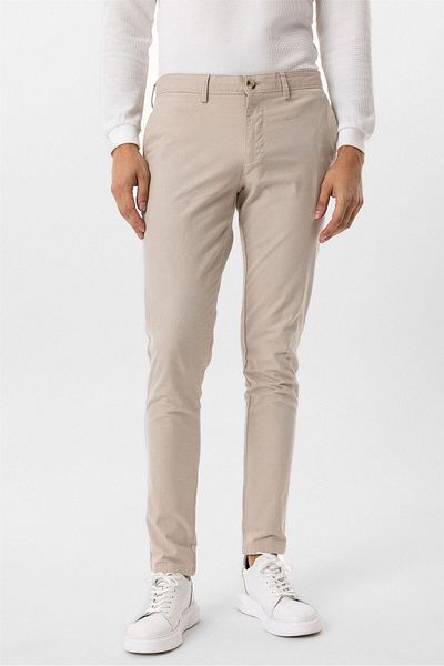 SÜVARİ Μπεζ Slim Fit Dobby Canvas Παντελόνι