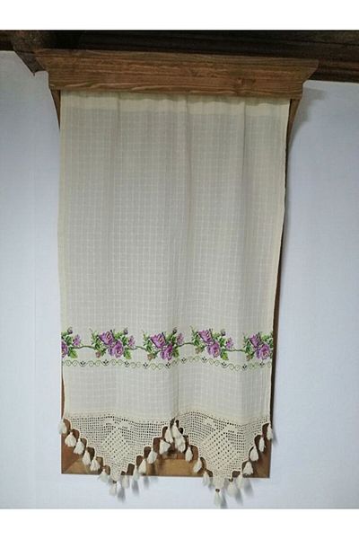 PAZARSEN Cross-Stitch Embroidered Authentic Curtain, Buldan Curtain, Summer Curtain, Kitchen Curtain